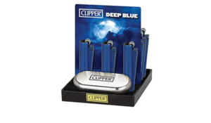 Clipper Metal Blue Lighters Display - 12 units