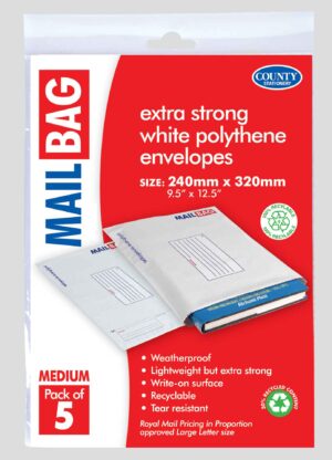Polythene Mail Bags Medium 5's 24 x 32cm - 10 units in a pk