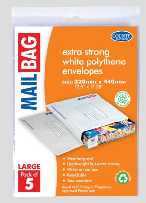 Polythene Mail Bags Large 5's 32 x 44cm - 10 in a pack