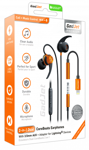 GadJet 2-in-1 CoreBeats Earphones AUX+Lightning AU19